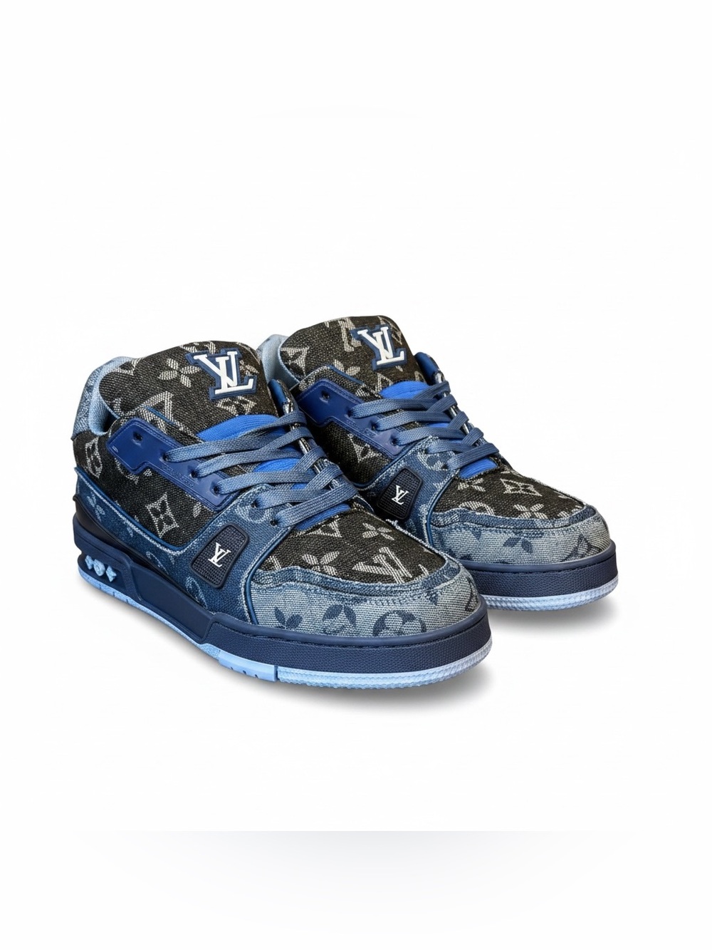 LV Trainer Sneaker Blue black patchwork Denim Monogram basketball Sneakers
